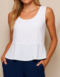 Linen / Bamboo Peplum Tank - White