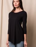 Bamboo / Organic Cotton Asymmetric 3/4 Sleeve Tunic - Black