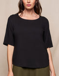 Linen / Bamboo Half Sleeve Top - Black