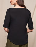 Linen / Bamboo Half Sleeve Top - Black