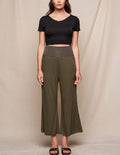 Linen / Bamboo Soft Waist Capri Pants - Olive