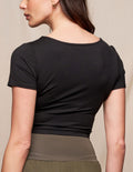 Bamboo Double Front Crop Top - Black