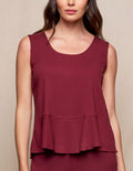 Linen / Bamboo Peplum Tank - Burgundy