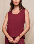 Linen / Bamboo Peplum Tank - Burgundy
