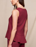 Linen / Bamboo Peplum Tank - Burgundy