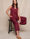 Linen / Bamboo Soft Waist Capri Pants - Burgundy - 3XL Only