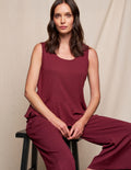 Linen / Bamboo Peplum Tank - Burgundy