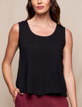 Linen / Bamboo Peplum Tank - Black