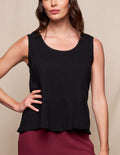 Linen / Bamboo Peplum Tank - Black