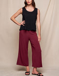 Linen / Bamboo Soft Waist Capri Pants - Burgundy - 3XL Only