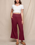 Linen / Bamboo Soft Waist Capri Pants - Burgundy - 3XL Only
