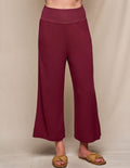 Linen / Bamboo Soft Waist Capri Pants - Burgundy - 3XL Only