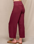Linen / Bamboo Soft Waist Capri Pants - Burgundy - 3XL Only