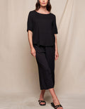 Linen / Bamboo Soft Waist Capri Pants - Black