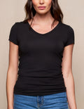 Bamboo Close Fit V-Neck Top - Black