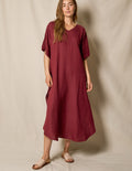 Linen / Bamboo Caftan - Burgundy