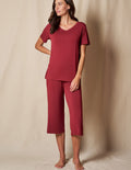 Bamboo V-Neck Sleep Tee - Burgundy
