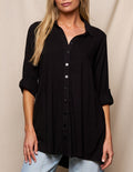 Linen / Bamboo Button Front Tunic - Black- XS and Small Only
