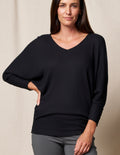 Waffle Knit Bamboo Dolman Sweater - Black