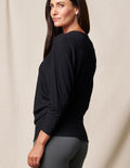 Waffle Knit Bamboo Dolman Sweater - Black