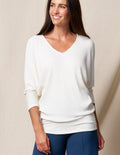 Waffle Knit Bamboo Dolman Sweater - White