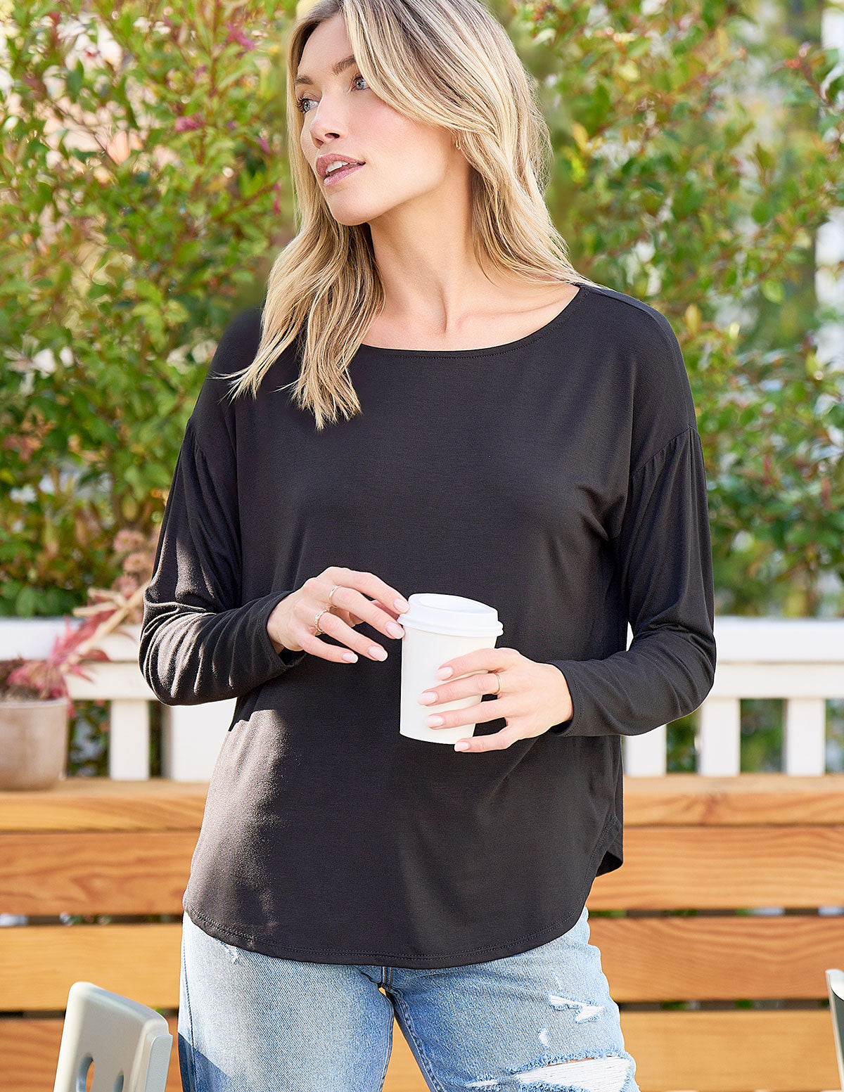 Bamboo Dolman Long Sleeve Tee - Black- L and XL Only