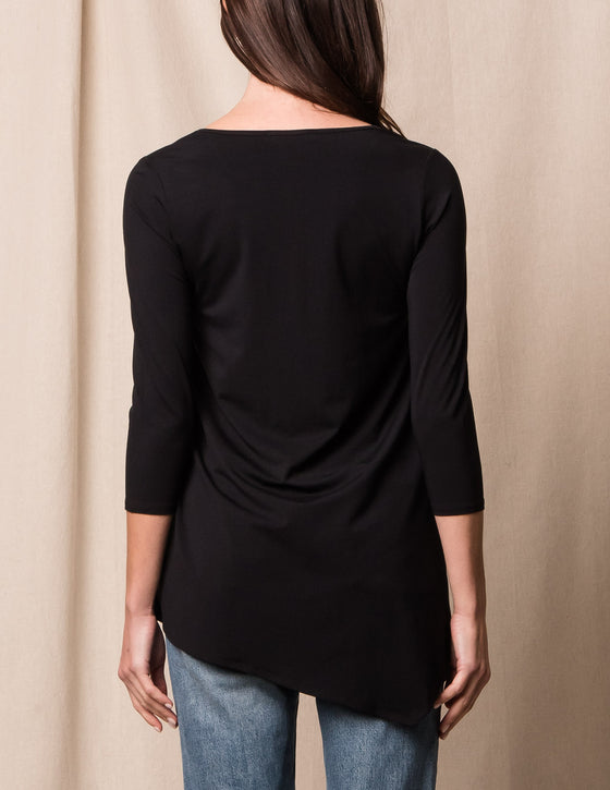 Bamboo / Organic Cotton Asymmetric 3/4 Sleeve Tunic - Black