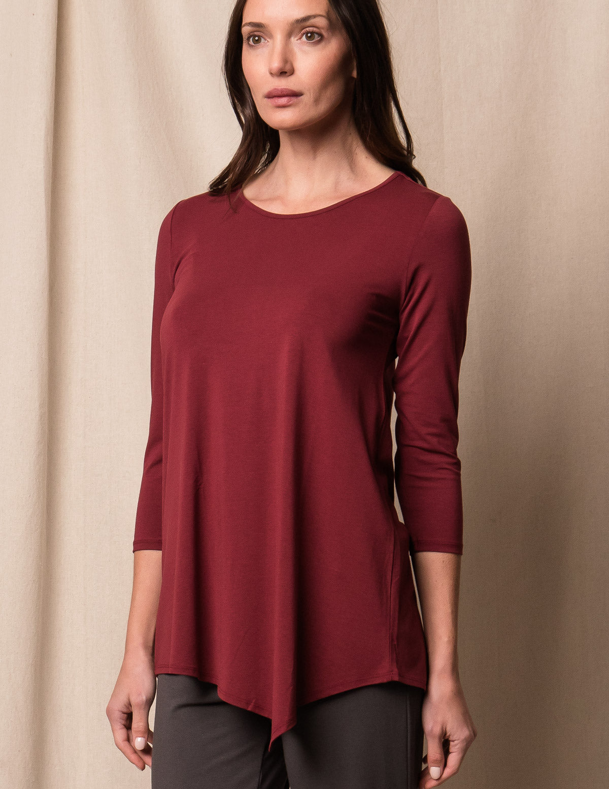 Bamboo / Organic Cotton Asymmetric Tunic - Cabernet