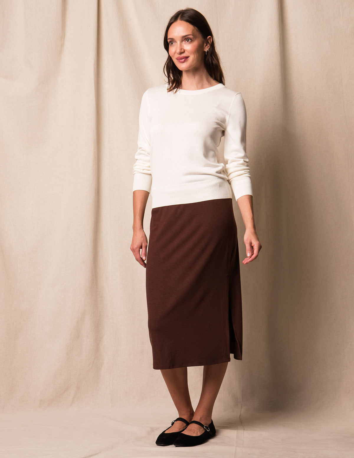Soft Touch Bamboo Midi Skirt - Espresso