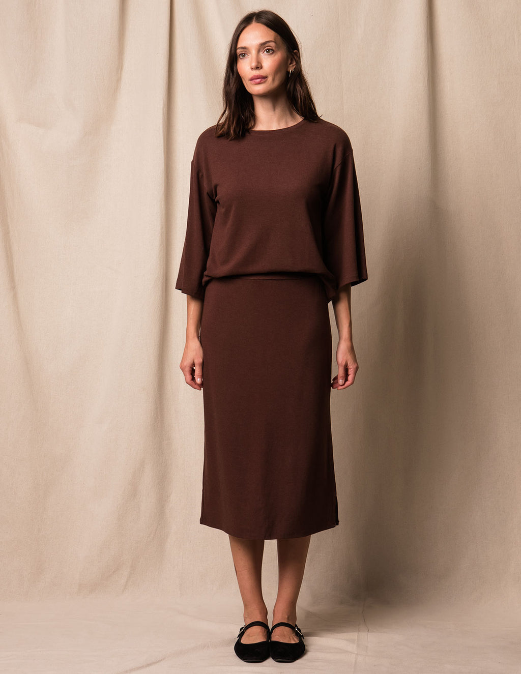 Soft Touch Bamboo Midi Skirt - Espresso