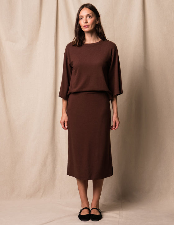 Soft Touch Bamboo Midi Skirt - Espresso