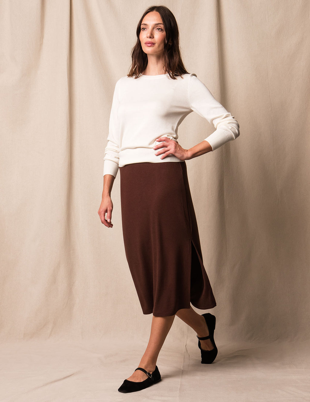 Soft Touch Bamboo Midi Skirt - Espresso