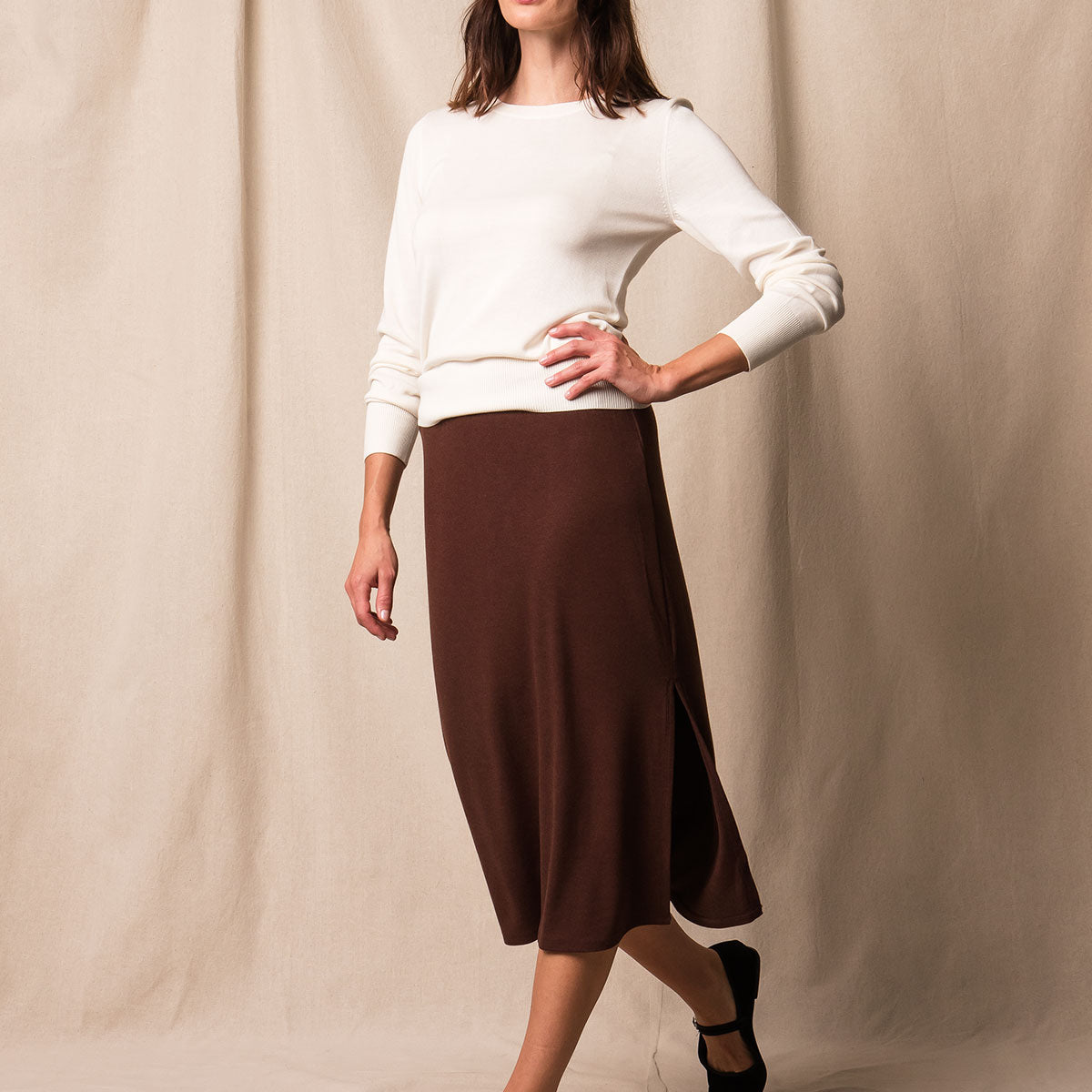 Soft Touch Bamboo Midi Skirt - Espresso — Sivana