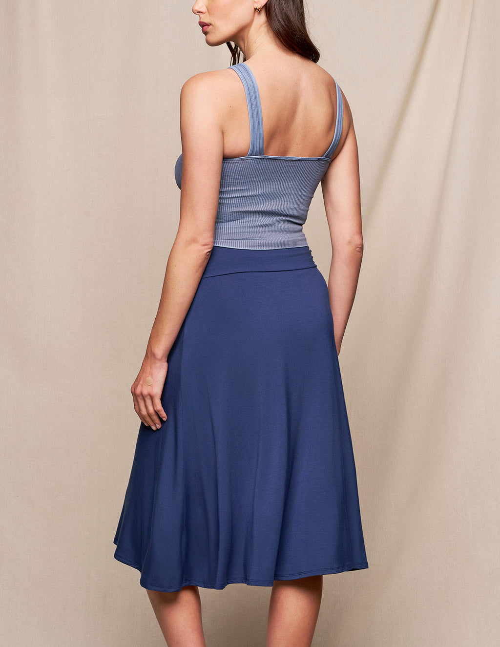 Bamboo Shirred Waist Skirt - Navy