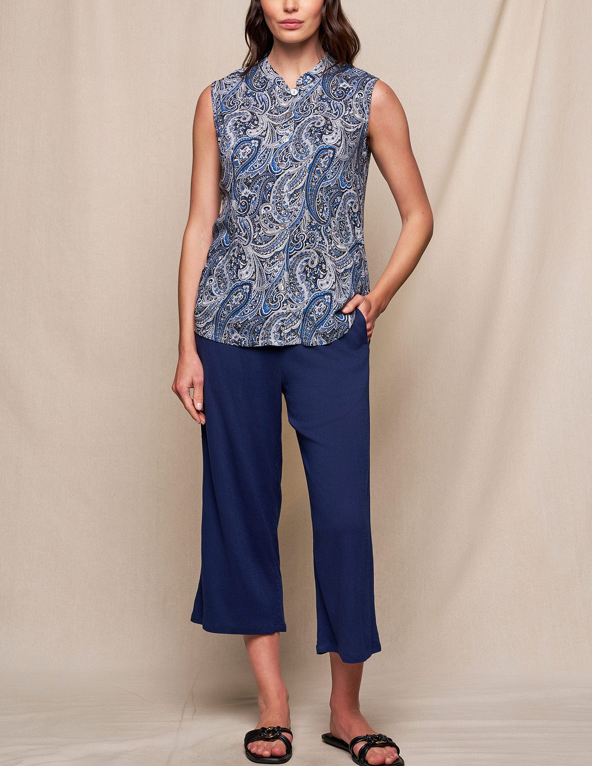 Linen / Bamboo Soft Waist Capri Pants - Indigo