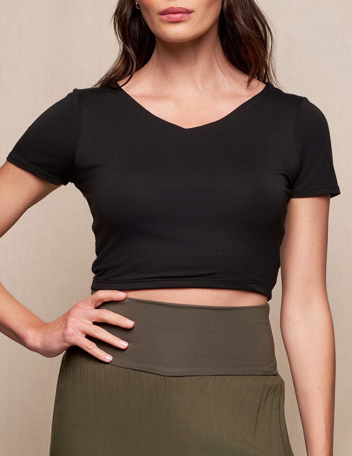 Bamboo Double Front Crop Top - Black — Sivana