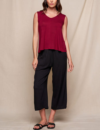 Linen / Bamboo Soft Waist Capri Pants - Black — Sivana
