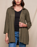 Linen / Bamboo Button Front Tunic - Olive