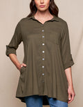 Linen / Bamboo Button Front Tunic - Olive
