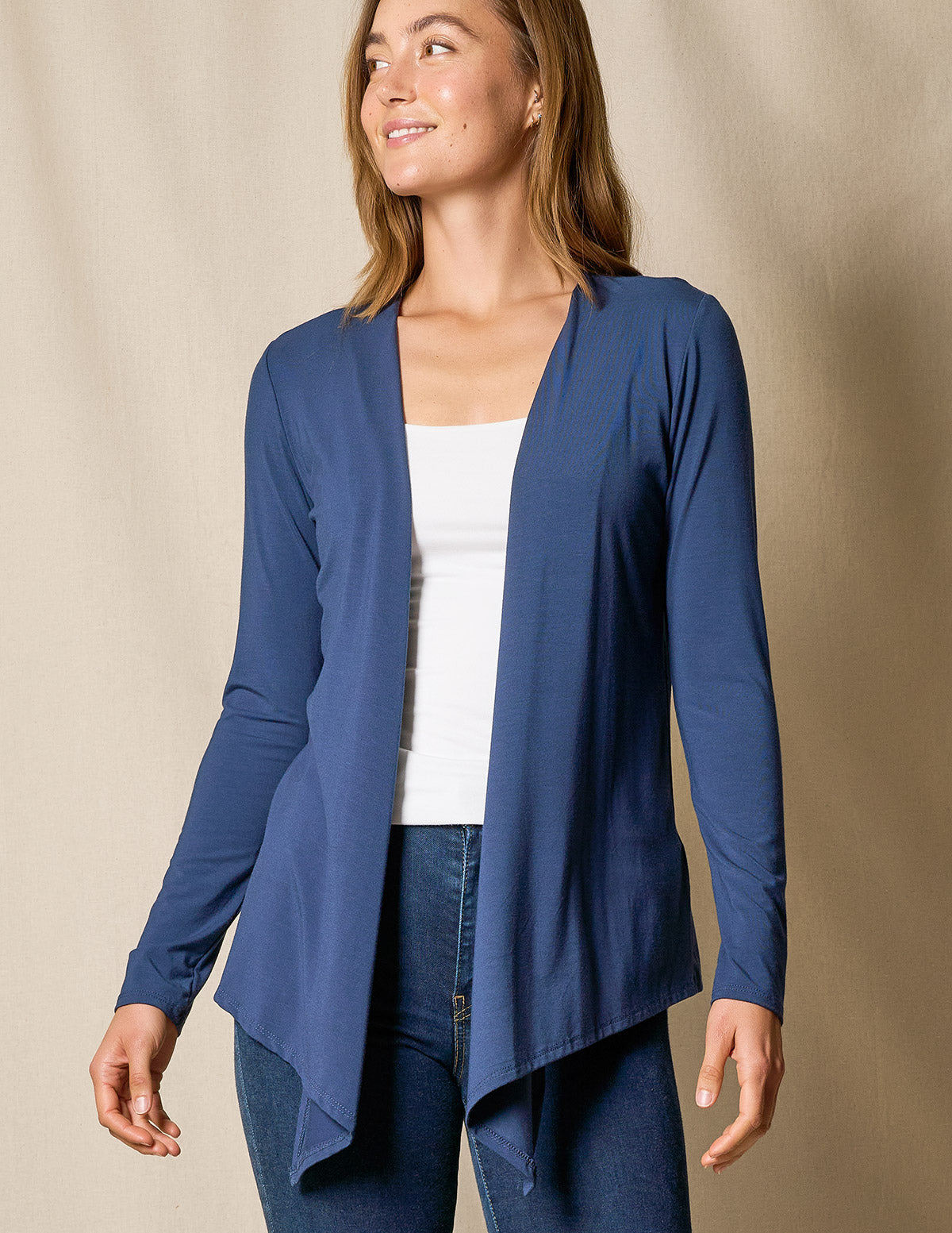 Bamboo Open Front Jacket - Navy