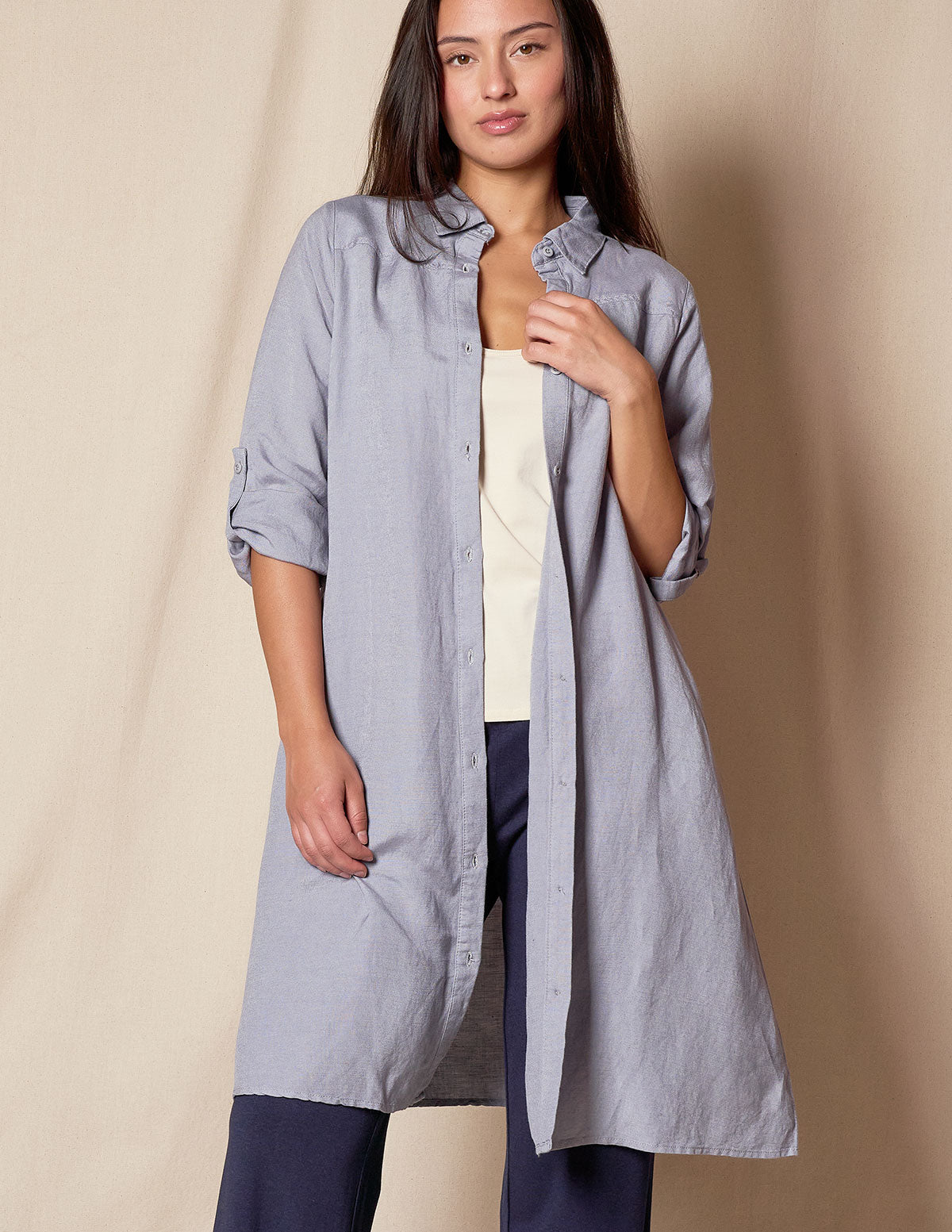 Linen / Bamboo Duster - Stone Blue - Small and XL Only