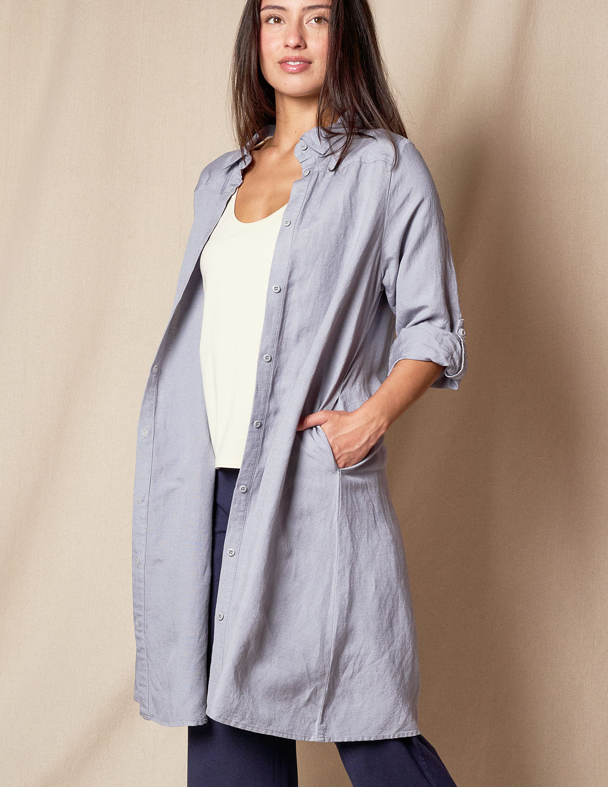 Linen / Bamboo Duster - Stone Blue - Small and XL Only