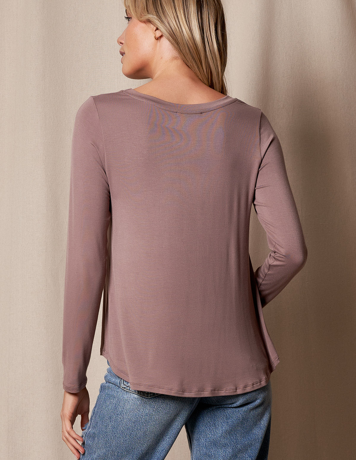 Bamboo Relaxed Long Sleeve Tee - Mocha - XS and Small Only