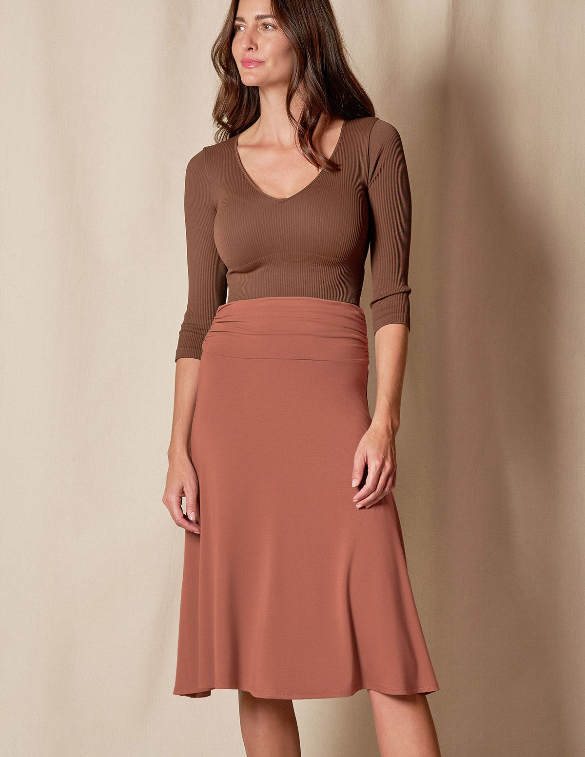 Bamboo Shirred Waist Skirt - Rust — Sivana