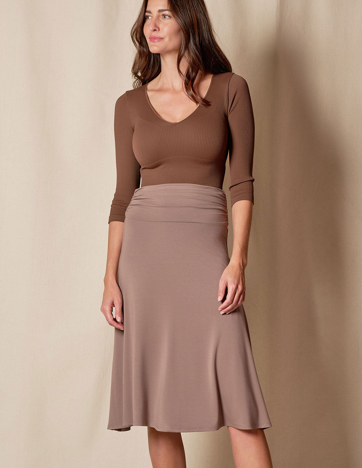 Bamboo Shirred Waist Skirt - Mocha