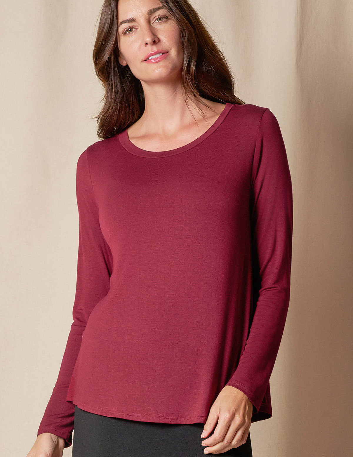 Bamboo Relaxed Long Sleeve Tee - Burgundy - XS Only