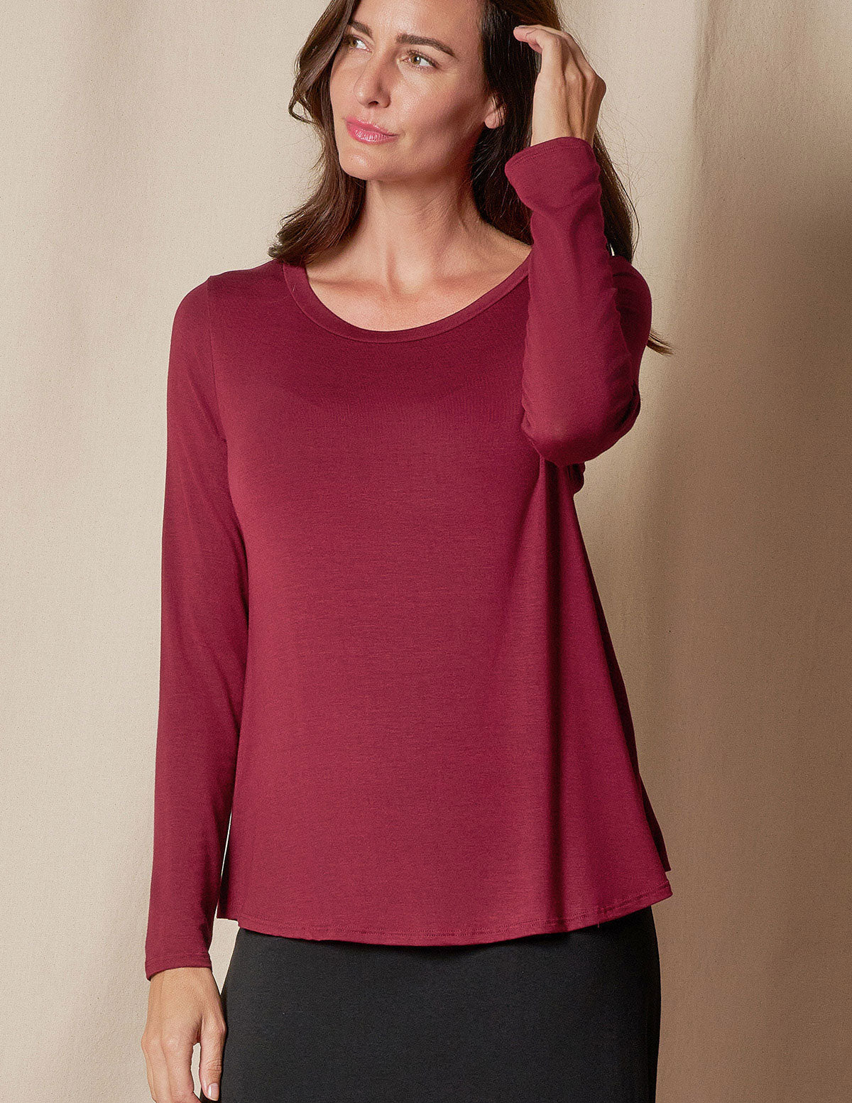 Bamboo Relaxed Long Sleeve Tee - Burgundy - XS Only