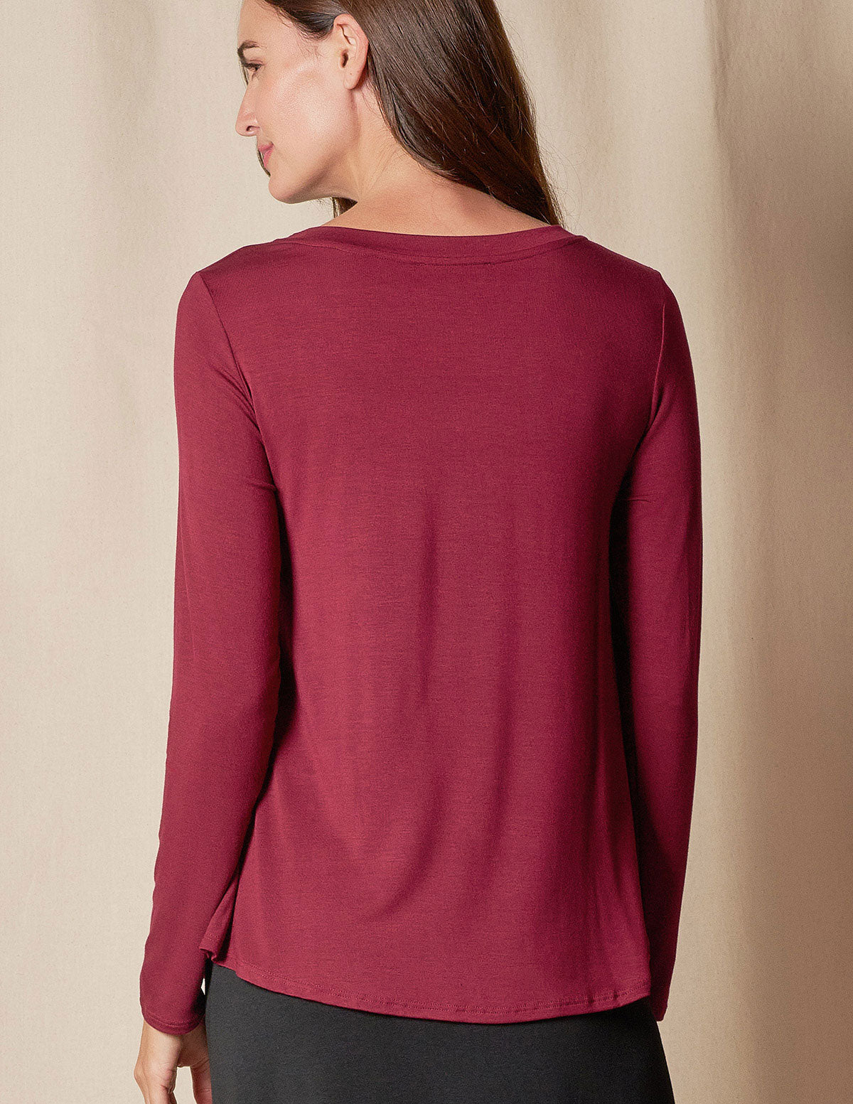 Bamboo Relaxed Long Sleeve Tee - Burgundy - XS Only