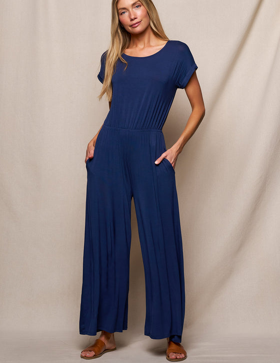 Bamboo Short Sleeve Jumpsuit - Navy