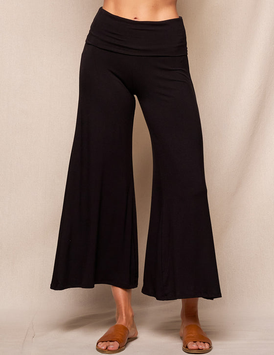 Bamboo Flare Ankle Pants - Black